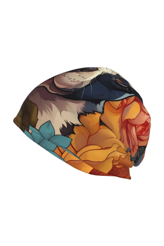 Cute Colorful Flower French Bulldog Print Unisex Knit Beanie for Men Women Winter Hat,Beanies Skull Caps