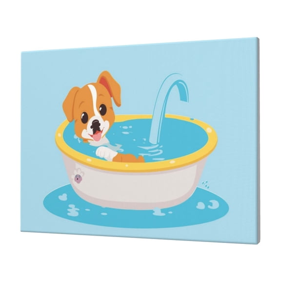Logiee Cute Dog In Bath Print Canvas Wall Art,Canvas Picture Prints with Frame, Wall Art Decorative,Canvas Decorative,Suitable for Living Room Bedroom Office Room 30x40