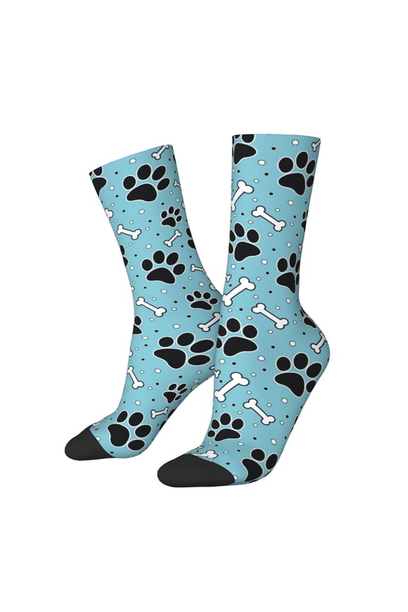 Cute Dog Footprints Print Adult Socks for Men & Women,Calf Socks, Ankle Socks,Boots Socks,Breathable Casual Sock,Unisex Crew Socks