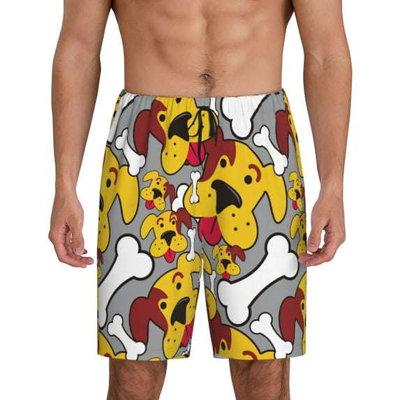 Logiee Cute Dog Print Men's Pajama Shorts with Drawstring & Pockets,Sleep Shorts for Men,Sleepwear Bottoms,Elastic Waistband Loungewear-XX-Large