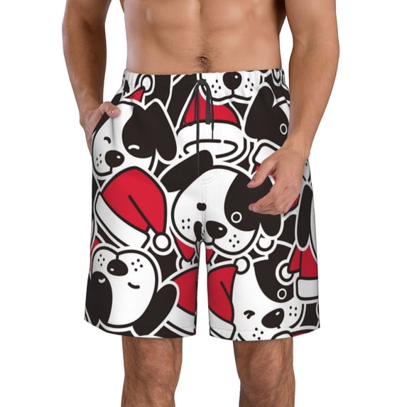 Logiee Cute Dog Print Mens Swim Trunks Quick Dry Board Shorts,Breathable Hawaii Beach Shorts Swimwear Bathing Suits-Medium