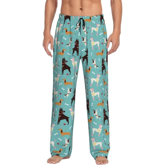Logiee Cute Dog Print Pajama Pants for Men,Men’s Pajama Bottoms,Mens PJ Pants with Pockets & Button Fly-3X-Large
