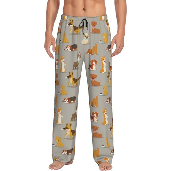 Logiee Cute Dog Print Pajama Pants for Men,Men’s Pajama Bottoms,Mens PJ Pants with Pockets & Button Fly-Medium