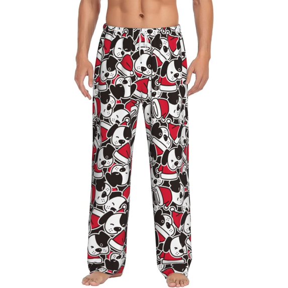 Logiee Cute Dog Print Pajama Pants for Men,Men’s Pajama Bottoms,Mens PJ Pants with Pockets & Button Fly-Medium