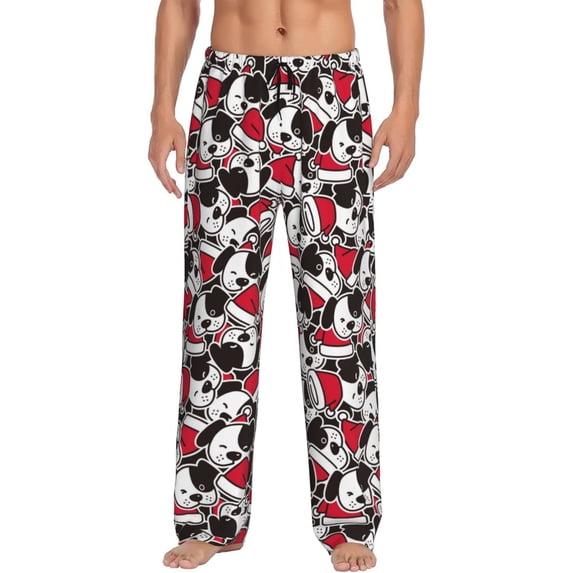 Logiee Cute Dog Print Pajama Pants for Men,Men’s Pajama Bottoms,Mens PJ Pants with Pockets & Button Fly-Small