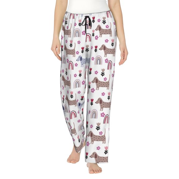 Logiee Cute Dog Print Women Pajama Pants,Comfy Pj Bottom with Pockets & Drawstring,Stretch Casual Sleepwear-Medium