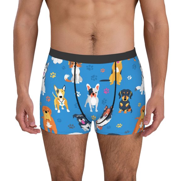 Logiee Cute Dogs Print Mens Boxer Briefs,Boxer Briefs for Men,Breathable Stretch Underwear,Boys Boxer Briefs-Medium