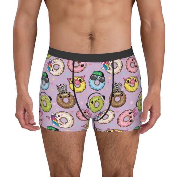 Logiee Cute Donuts Print Mens Boxer Briefs,Boxer Briefs for Men,Breathable Stretch Underwear,Boys Boxer Briefs-Small