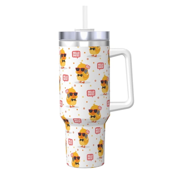 Logiee Cute Duck Print 40OZ Ice Bully Cup with Handle and Straw, Double Wall Stainless Steel Tumbler,Travel Coffee Cup with Lid, Summer Insulation and Cooling Cup