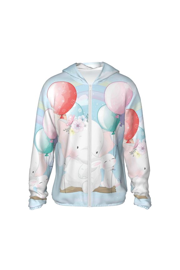Cute Elephant Print Men's Women Light Jacket Full Zip Sun Protection Hoodie Long Sleeve Sun Shirts for Men Hiking Fishing Zip Pockets-Medium