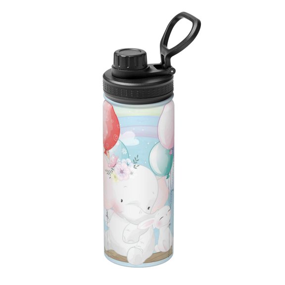 Logiee Cute Elephant Print Water Bottle,18oz Sports Insulated Kettle for Cycling Gym Basketball Outdoor, Suitable as a Present