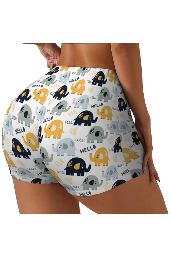 Cute Elephant Print Women's Biker Shorts,Workout Gym Shorts,Scrunch Shorts,Tummy Control Hidden Scrunch Running Yoga Shorts-Large