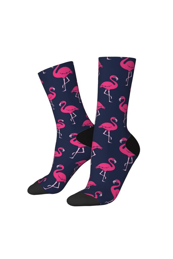 Cute Flamingo Print Adult Socks for Men & Women,Calf Socks, Ankle Socks,Boots Socks,Breathable Casual Sock,Unisex Crew Socks