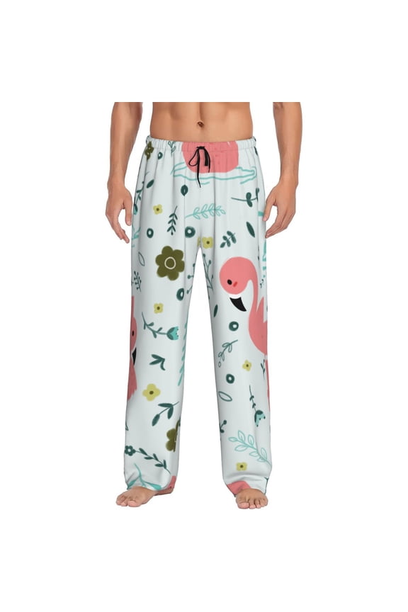Cute Flamingo Print Pajama Pants for Men,Men’s Pajama Bottoms,Mens PJ Pants with Pockets & Button Fly-3X-Large