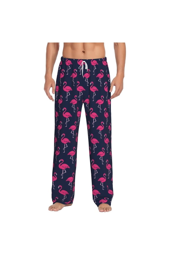 Cute Flamingo Print Pajama Pants for Men,Men’s Pajama Bottoms,Mens PJ Pants with Pockets & Button Fly-Small
