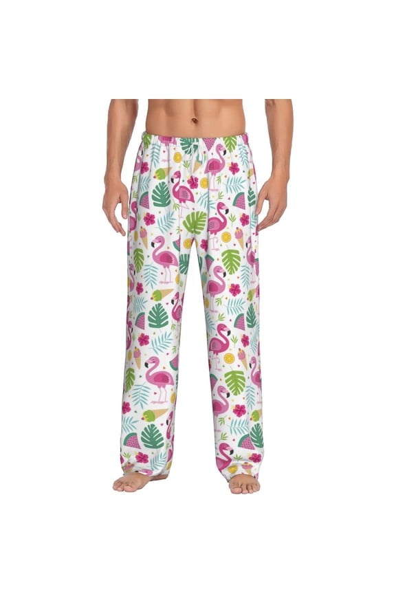 Cute Flamingo Print Pajama Pants for Men,Men’s Pajama Bottoms,Mens PJ Pants with Pockets & Button Fly-Small