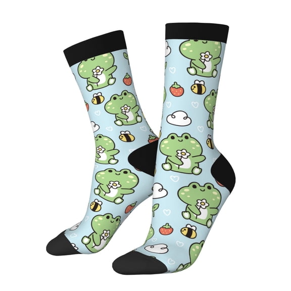 Logiee Cute Floral Frog Print Adult Socks for Men & Women,Calf Socks, Ankle Socks,Boots Socks,Breathable Casual Sock,Unisex Crew Socks