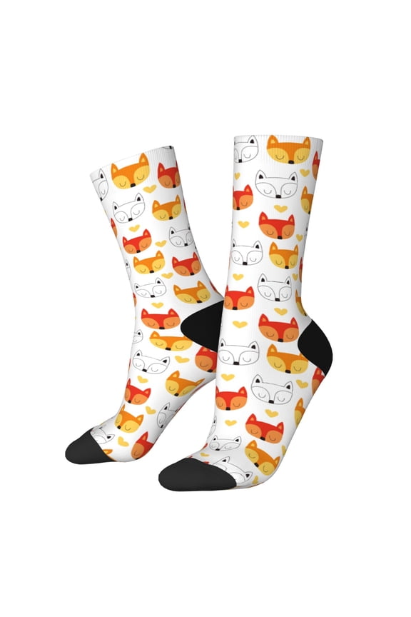 Cute Fox with Heart Print Adult Socks for Men & Women,Calf Socks, Ankle Socks,Boots Socks,Breathable Casual Sock,Unisex Crew Socks