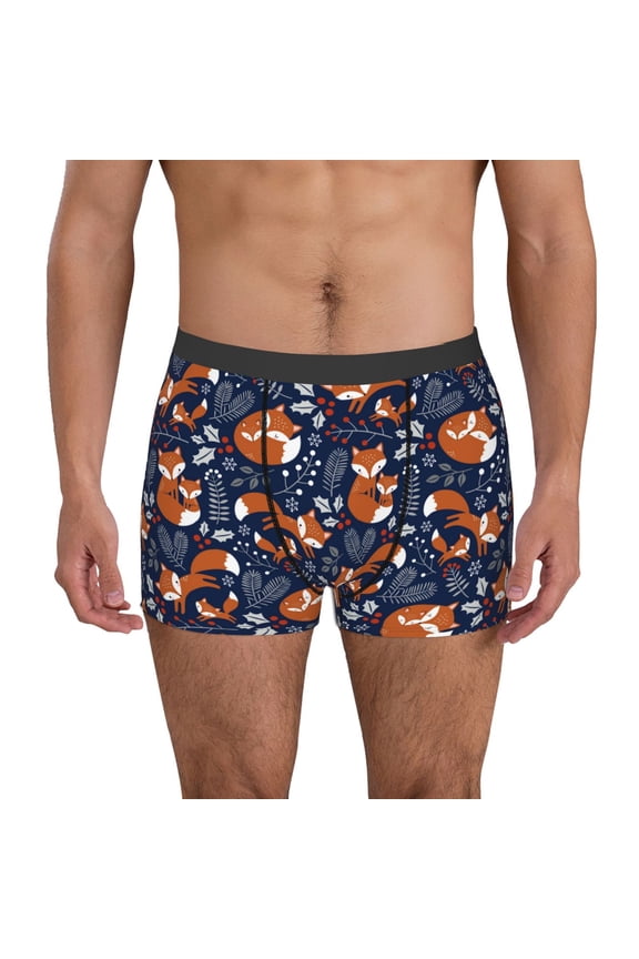 Cute Foxes Print Mens Boxer Briefs,Boxer Briefs for Men,Breathable Stretch Underwear,Boys Boxer Briefs-Large
