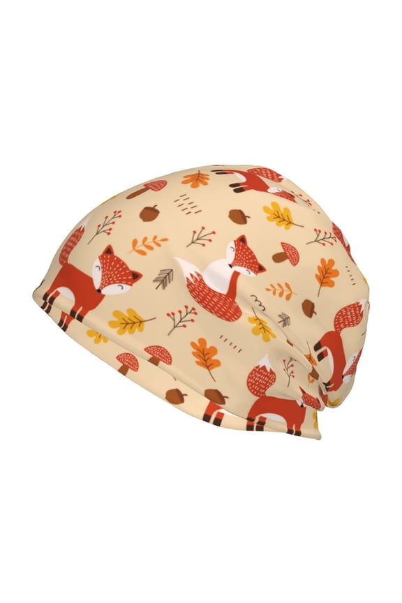 Cute Foxes Print Unisex Knit Beanie for Men Women Winter Hat,Beanies Skull Caps