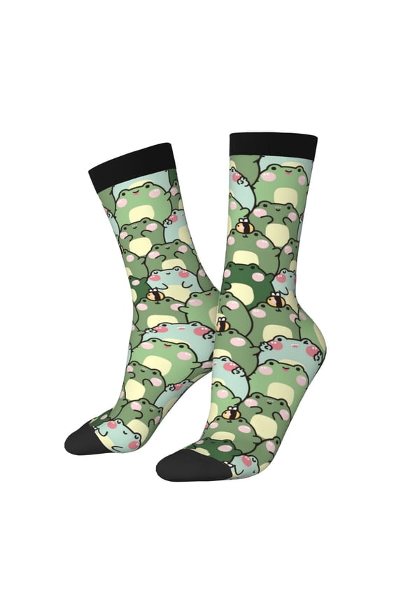 Cute Frog Print Adult Socks for Men & Women,Calf Socks, Ankle Socks,Boots Socks,Breathable Casual Sock,Unisex Crew Socks