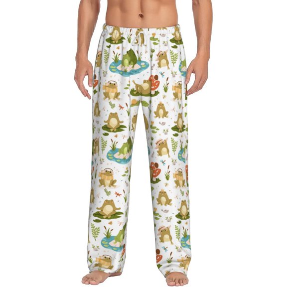 Logiee Cute Frog Print Pajama Pants for Men,Men’s Pajama Bottoms,Mens PJ Pants with Pockets & Button Fly-Small