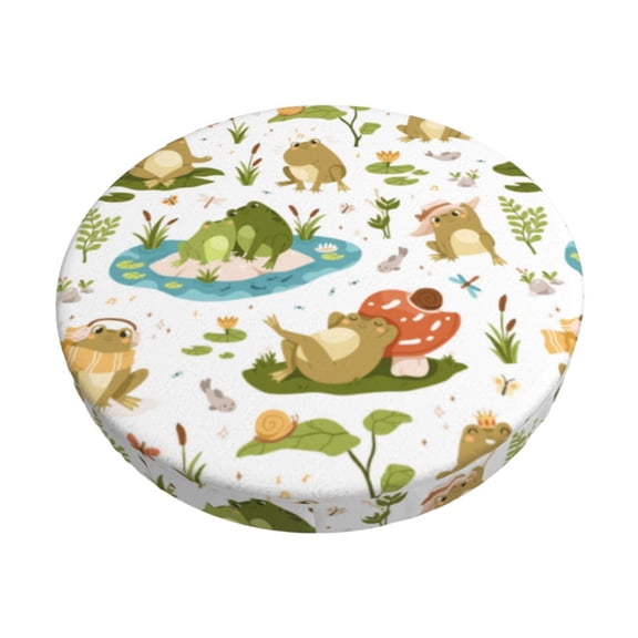 Logiee Cute Frog Print Stool Covers Round,Bar Stool Covers,Watedrproof Stool Slipcover with Elastic,Stool Cushion,Round Bar Stool Seat Covers for Bar Round Chair-12 inch