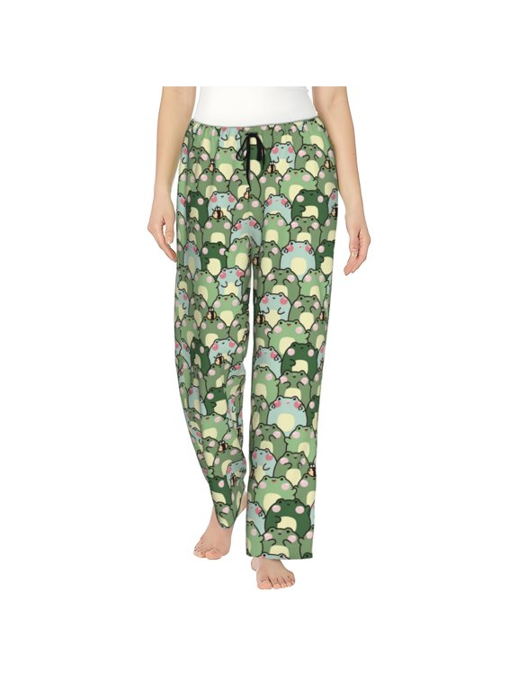 Cute Frog Print Women Pajama Pants,Comfy Pj Bottom with Pockets & Drawstring,Stretch Casual Sleepwear-Medium