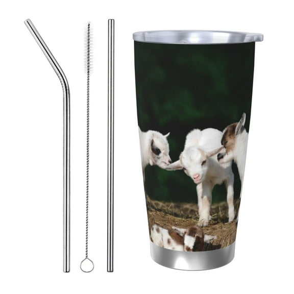Logiee Cute Goat Baby Print 20OZ Car Cup with Lid, Stainless Steel Vacuum Insulated Double Wall Travel Tumbler, Durable Insulated Coffee Mug,Thermal Cup with Straw-Straw Three-piece Set
