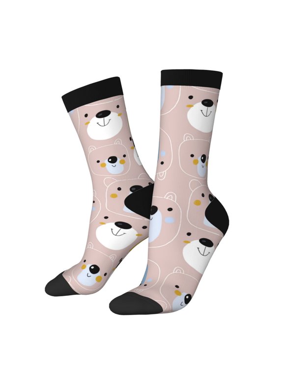 Cute Hand Drawn Bear Print Adult Socks for Men & Women,Calf Socks, Ankle Socks,Boots Socks,Breathable Casual Sock,Unisex Crew Socks
