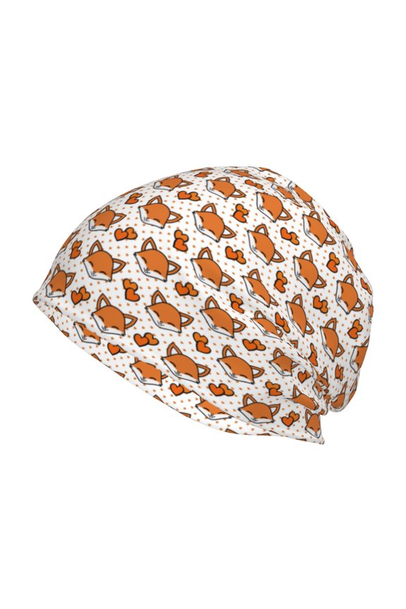 Cute Heart Fox Cartoon Print Unisex Knit Beanie for Men Women Winter Hat,Beanies Skull Caps