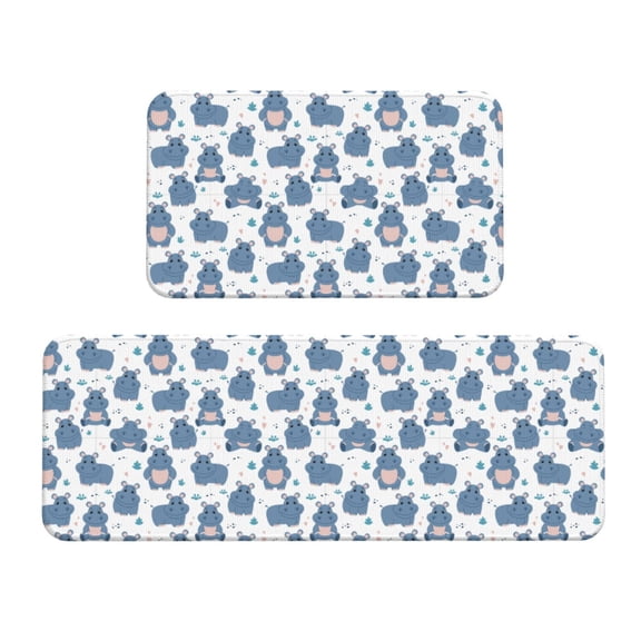 Logiee Cute Hippos Print Kitchen Mats for Floor Sets of 2,Waterproof Kitchen Rugs,Non Slip Comfort Standing Mat Rug for Home,Runner,Sink,Office,Laundry