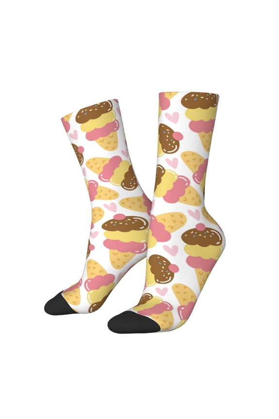 Cute Ice Cream Print Adult Socks for Men & Women,Calf Socks, Ankle Socks,Boots Socks,Breathable Casual Sock,Unisex Crew Socks