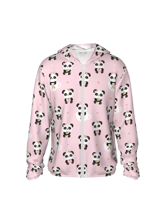 Cute Kawaii Panda Print Men's Women Light Jacket Full Zip Sun Protection Hoodie Long Sleeve Sun Shirts for Men Hiking Fishing Zip Pockets-3X-Large