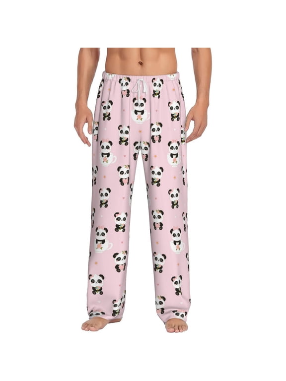 Cute Kawaii Panda Print Pajama Pants for Men,Men’s Pajama Bottoms,Mens PJ Pants with Pockets & Button Fly-Small