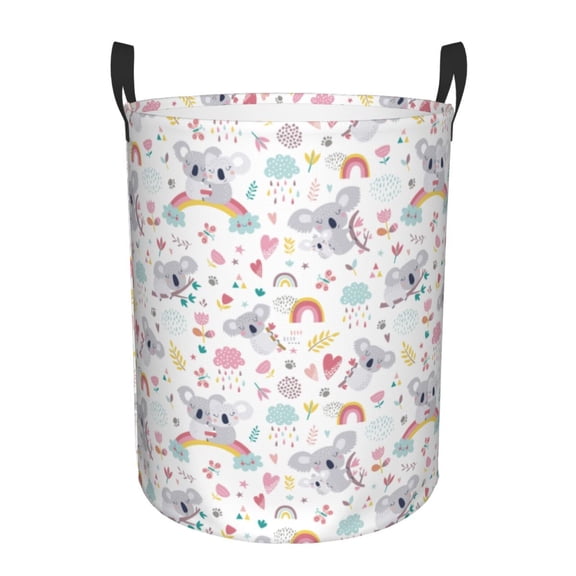 Logiee Cute Koala Print Laundry Hamper,Dirty Clothes Hamper Storage Basket for Bathroom Bedrooms College Dorm, Circular Hamper with Handles,Collapsible Laundry Baskets-Medium