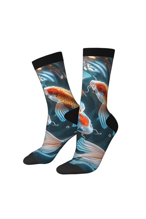 Cute Koi Fish Serenity Print Adult Socks for Men & Women,Calf Socks, Ankle Socks,Boots Socks,Breathable Casual Sock,Unisex Crew Socks