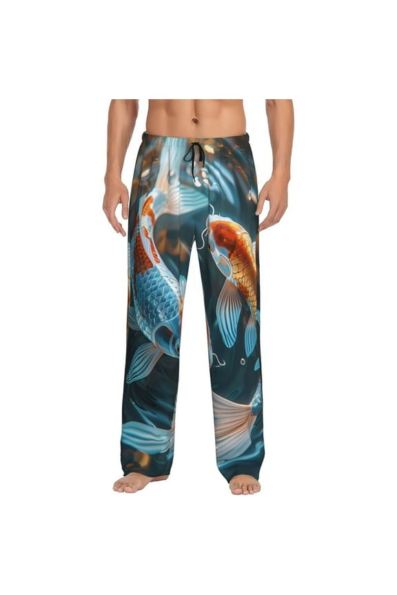 Cute Koi Fish Serenity Print Pajama Pants for Men,Men’s Pajama Bottoms,Mens PJ Pants with Pockets & Button Fly-X-Large