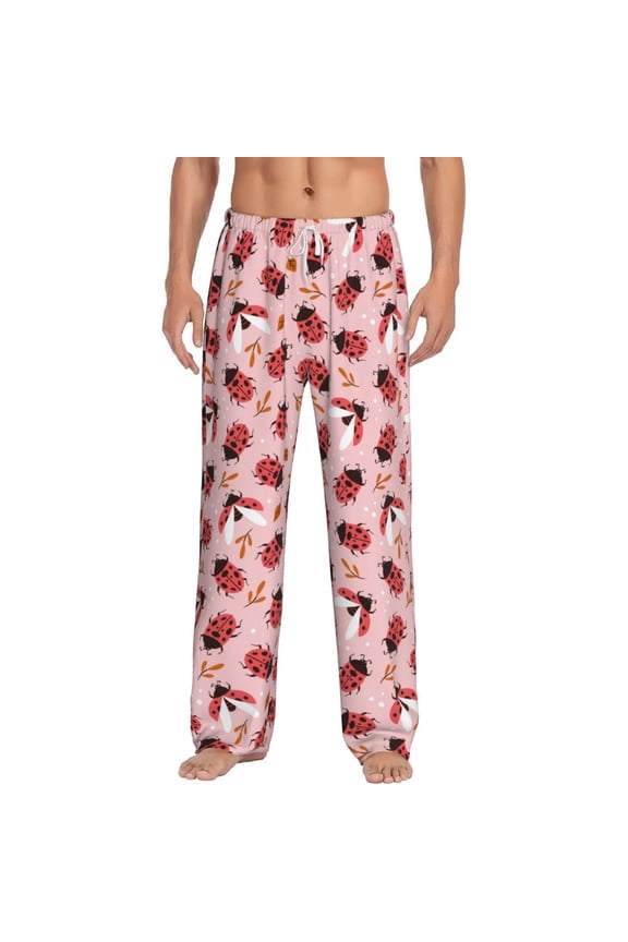 Cute Ladybugs 1 Print Pajama Pants for Men,Men’s Pajama Bottoms,Mens PJ Pants with Pockets & Button Fly-Large