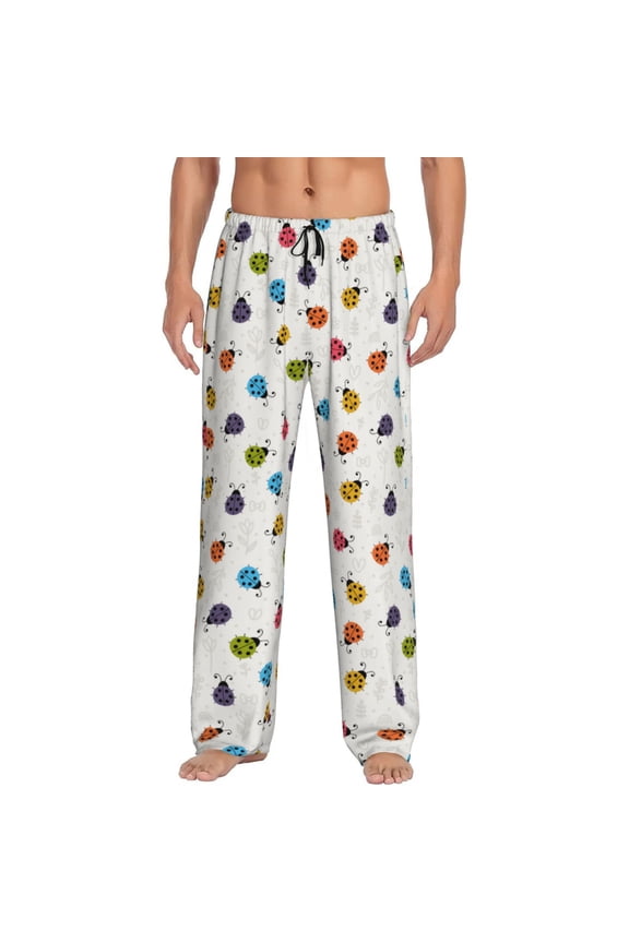 Cute Ladybugs Print Pajama Pants for Men,Men’s Pajama Bottoms,Mens PJ Pants with Pockets & Button Fly-Small
