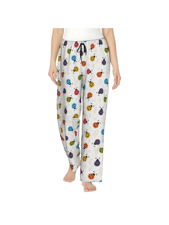 Cute Ladybugs Print Women Pajama Pants,Comfy Pj Bottom with Pockets & Drawstring,Stretch Casual Sleepwear-XX-Large