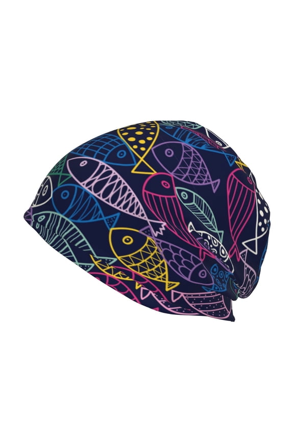 Cute Line Fish Print Unisex Knit Beanie for Men Women Winter Hat,Beanies Skull Caps