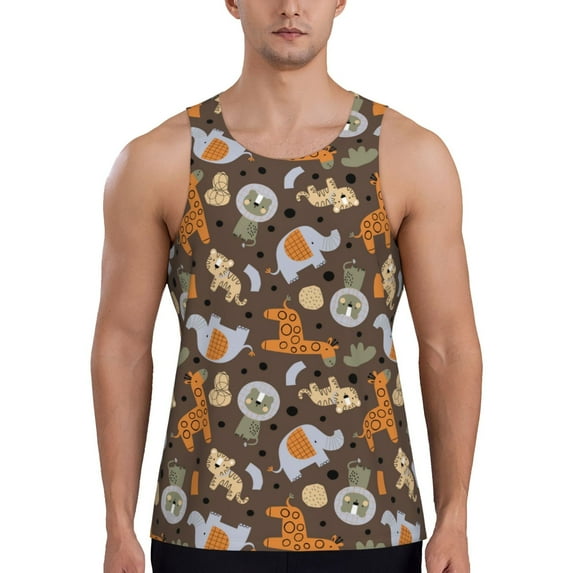 Logiee Cute Lion Tiger Print Men's Workout Tank Top,Quick Dry Workout Tank Top,Gym Muscle Tee,Fitness Bodybuilding Sleeveless T Shirt-Large