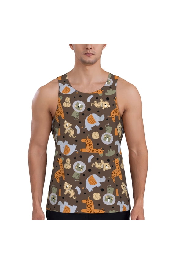 Cute Lion Tiger Print Men's Workout Tank Top,Quick Dry Workout Tank Top,Gym Muscle Tee,Fitness Bodybuilding Sleeveless T Shirt-Medium