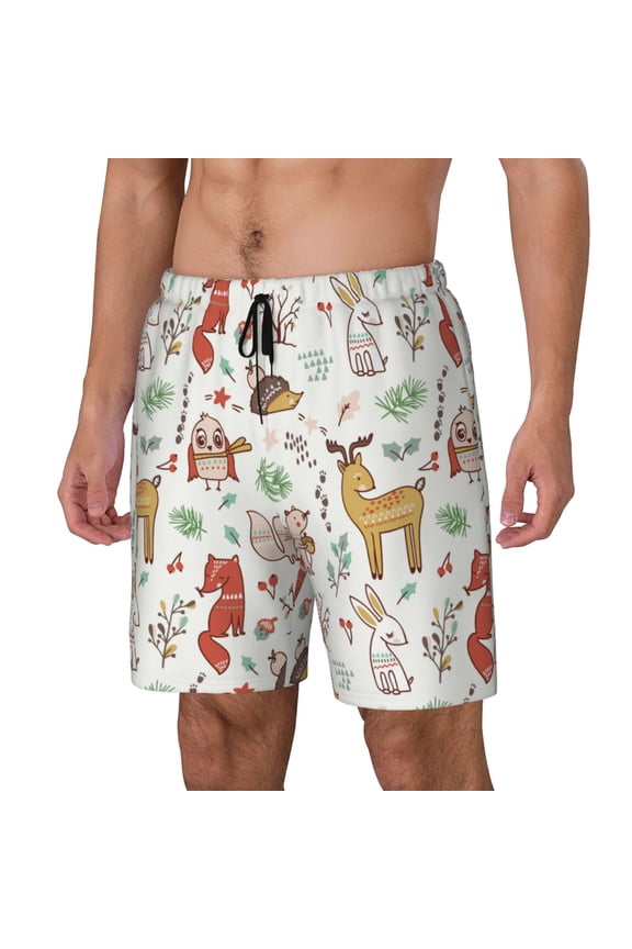 Cute Little Animals Print Men's Swim Trunk,Quick Dry Board Shorts ,Men's Swim Trunks with Compression Liner, Bathing Suits with Pockets-XX-Large