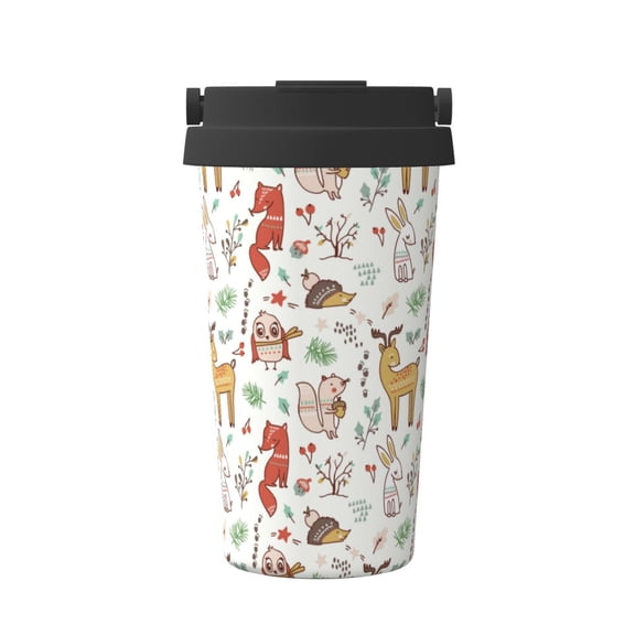 Logiee Cute Little Animals Print Stainless Steel Coffee Tumbler, Travel Coffee Mug, Insulated Coffee Mug with Lid, Spill Proof Coffee Cup, Portable Thermal Mug