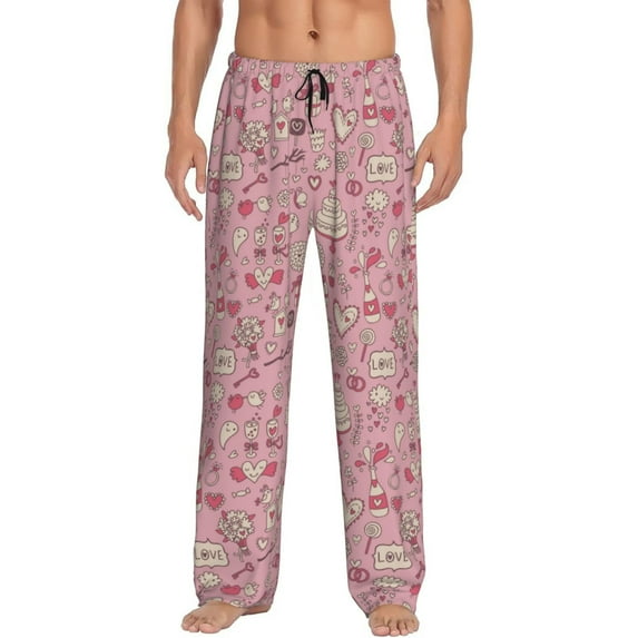 Logiee Cute Love Print Pajama Pants for Men,Men’s Pajama Bottoms,Mens PJ Pants with Pockets & Button Fly-Small
