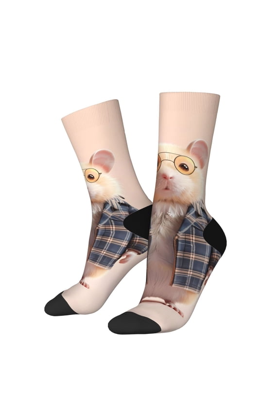Cute Mouse In Glasses Print Adult Socks for Men & Women,Calf Socks, Ankle Socks,Boots Socks,Breathable Casual Sock,Unisex Crew Socks
