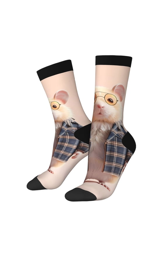 Cute Mouse In Glasses Print Adult Socks for Men & Women,Calf Socks, Ankle Socks,Boots Socks,Breathable Casual Sock,Unisex Crew Socks