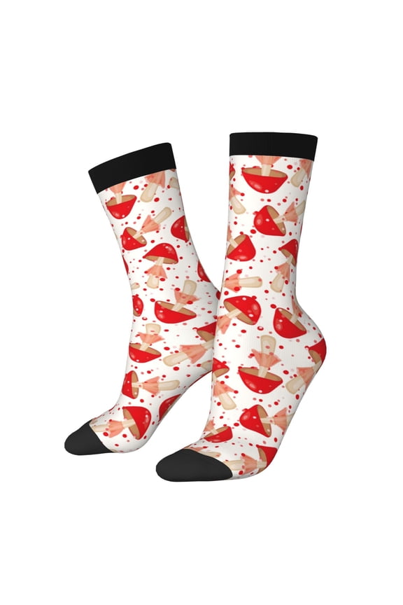 Cute Mushroom Print Adult Socks for Men & Women,Calf Socks, Ankle Socks,Boots Socks,Breathable Casual Sock,Unisex Crew Socks